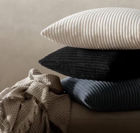 MIULEE Set of 2 Striped Corduroy Cushion Covers – Cream White 24x24 inch