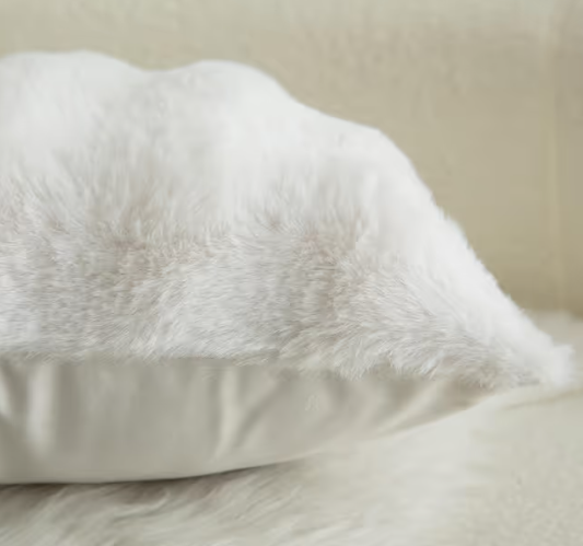 Thick Plush Wool Cushion Covers Pack of 2 Decorative Pillowcases for Sofa – 20x20in Cream White