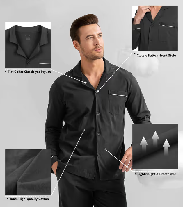 Men's Cotton Sleepwear Button-Down Pajamas Set – Blue