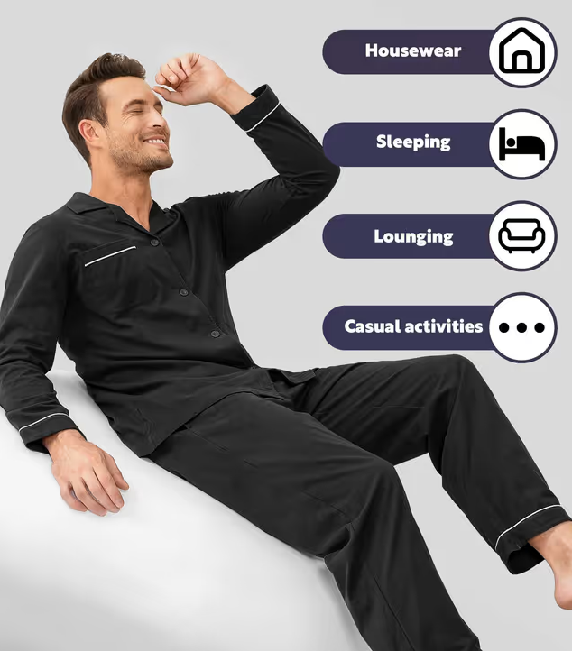 Men's Cotton Sleepwear Button-Down Pajamas Set – Blue