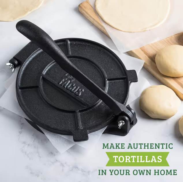Chef Tacos Cast Iron Tortilla Press 8-Inch Pre-seasoned – Black