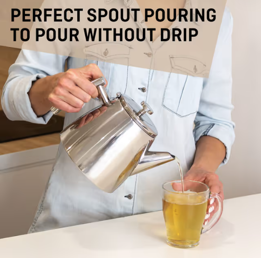 Stainless Steel Teapot with 1L Infuser for Hot Tea – Double Wall
