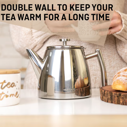 Stainless Steel Teapot with Infuser 500ml – Double Wall Insulation