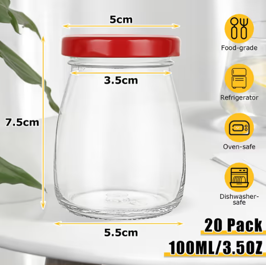 Mini Glass Jars with Lids 100ml Canister Containers – Clear 20 Pack