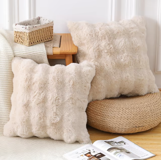 Madizz Plush Wool Cushion Covers 45x45 cm Soft Neutral Decorative Pillowcases – Beige