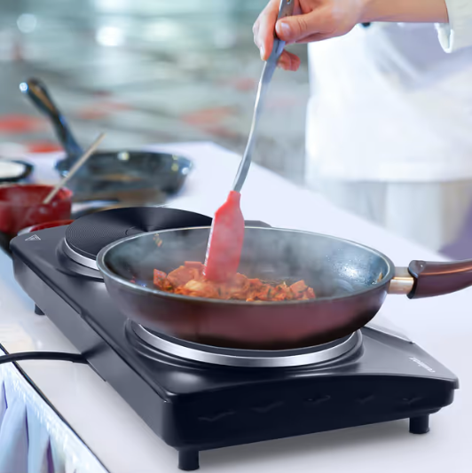 Electric Hot Plates Portable Double Burner Cooktop 2500W – Black Stainless Steel