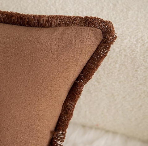 Mandioo Set of 2 Neutral Cotton Fringe Cushion Covers 30x50 cm 12x20 inch Decorative Boho Farmhouse Throw Pillowcase Cozy Tassels for Couch Sofa Bedroom Living Room Home Decor Brown