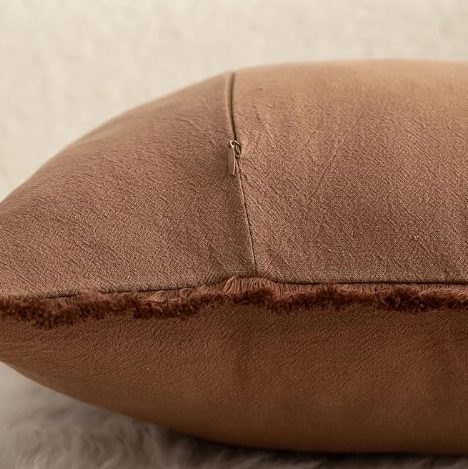 Mandioo Set of 2 Neutral Cotton Fringe Cushion Covers 30x50 cm 12x20 inch Decorative Boho Farmhouse Throw Pillowcase Cozy Tassels for Couch Sofa Bedroom Living Room Home Decor Brown