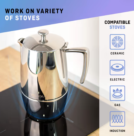 Stovetop Espresso Coffee Maker 10 Cups 500ml Stainless Steel Moka Pot – Dishwasher Safe