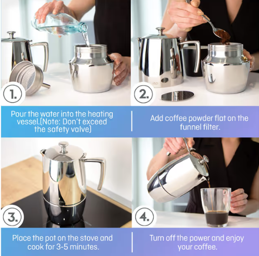 Stovetop Espresso Coffee Maker 10 Cups 500ml Stainless Steel Moka Pot – Dishwasher Safe