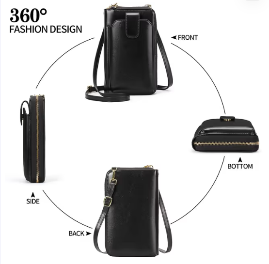 Small Leather Crossbody Bag with Adjustable Strap – Black