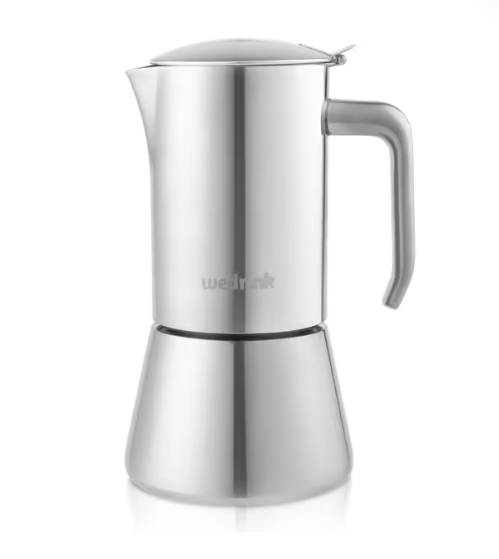 Stovetop Coffee Maker Stainless Steel Moka Pot 6 Cups – Silver