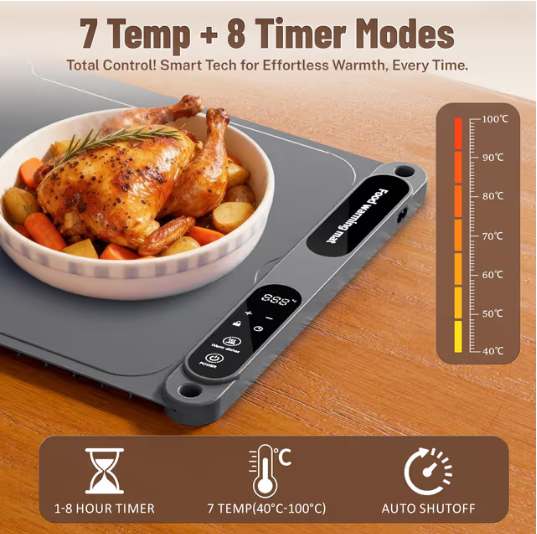 Portable Food Warming Mat Fast Heating 60x38cm – Silicone