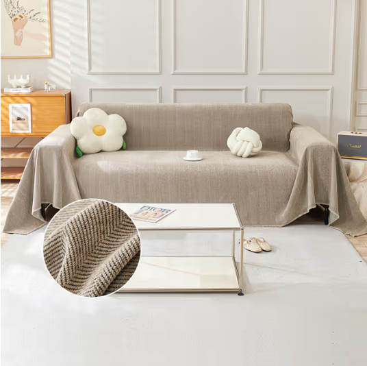 3 Seater Sofa Cover Washable Herringbone Chenille Slipcover – Camel 180x340cm
