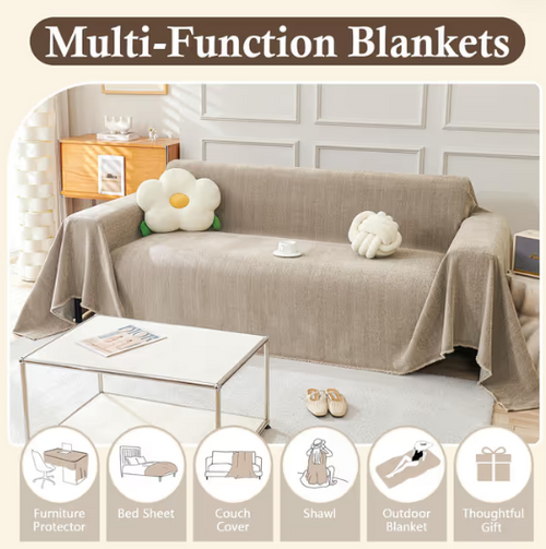 3 Seater Sofa Cover Washable Herringbone Chenille Slipcover – Camel 180x340cm